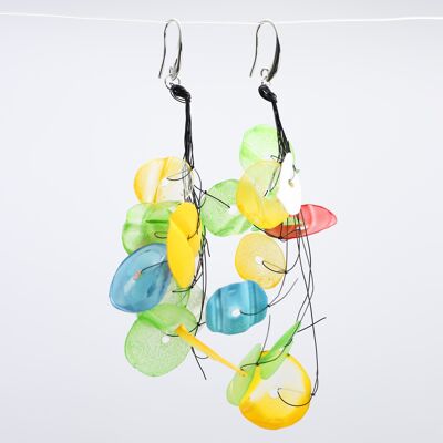 Boucles d'oreilles fleur recyclées suspendues - Multi