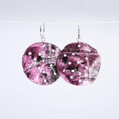 Aqua Big Lotus Roots earrings - Hand gilded Pink and Black