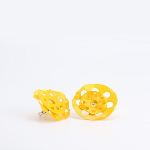 Clip on Lotus Root Earrings - Hand painted Yellow