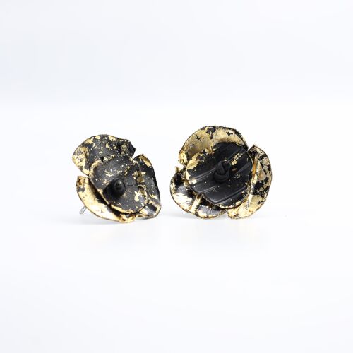 Aqua Poppy Earrings - Hand gilded Gold and Black