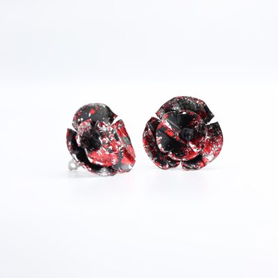 Aqua Poppy Earrings - Hand gilded Red, Black and Silver