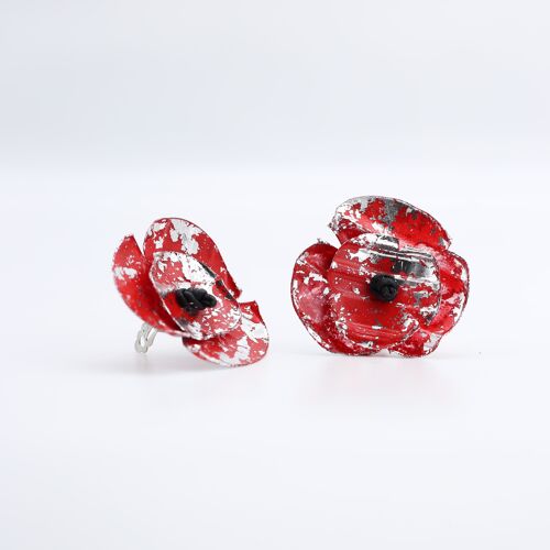 Aqua Poppy Earrings - Hand gilded Red/Silver