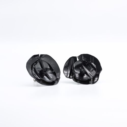 Aqua Poppy Earrings - Hand painted Black