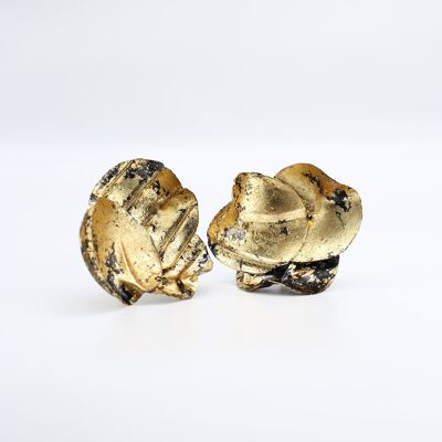 Große 3-Seerosen-Blatt-Ohrringe - Handvergoldetes Gold und Schwarz
