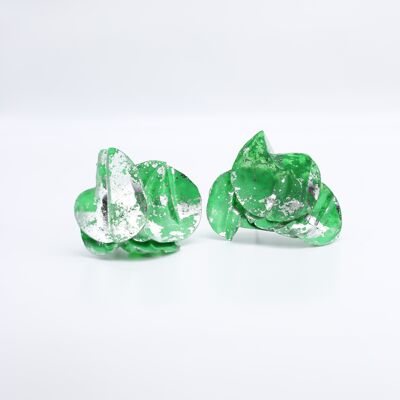 Big 3-Water Lily Leaf Earrings - Hand gilded Green and Silver
