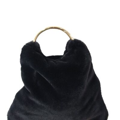 Black Fur Bag With Handle