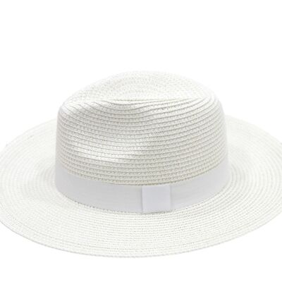 Sombrero Fedora de paja blanca con banda de poliéster tonal