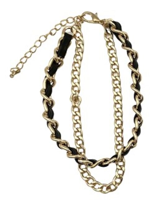 Black and Gold, Faux Leather and Chain Layered Anklet
