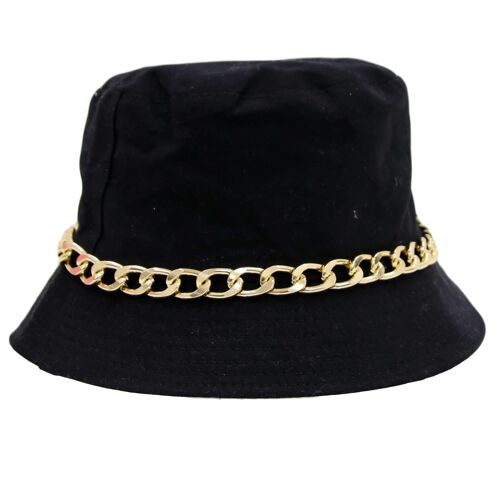 Black Bucket Hat with Gold Chain Band