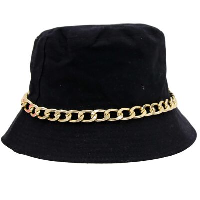 Black Bucket Hat with Gold Chain Band