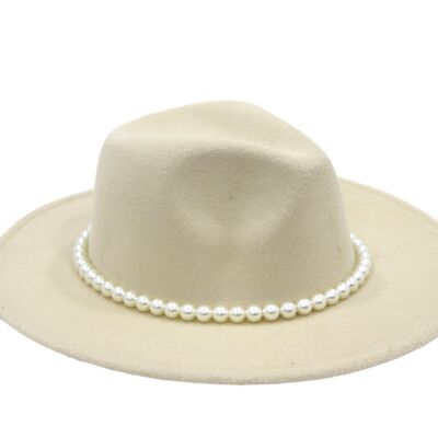 Cream Felt Fedora with Chunky Pearl Band