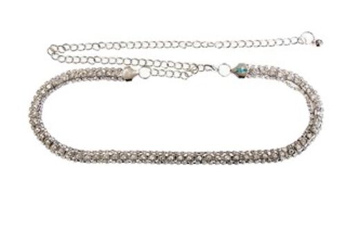 Silver Diamante Squares Chain Belt