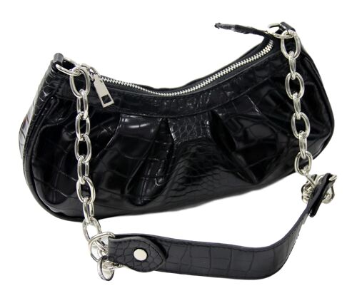 Black Croc Shoulder Bag with Chain and PU Strap