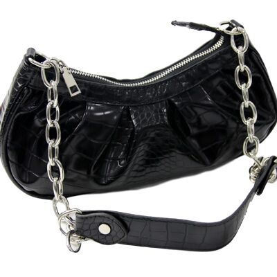 Black Croc Shoulder Bag with Chain and PU Strap