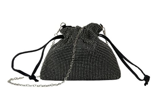 Black Diamante Pull String Bag