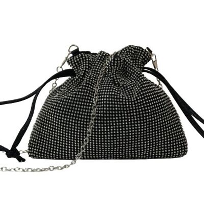 Black Diamante Pull String Bag