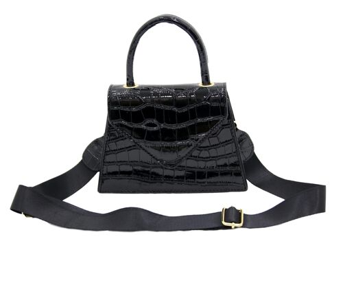 Black Croc Trapeze Structured bag with nylon wide strap