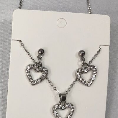 Silver Diamante Heart Jewelry Set