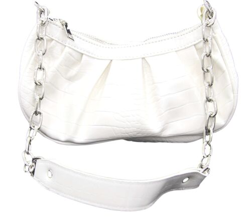 White Croc Shoulder Bag With Chain And Pu Strap