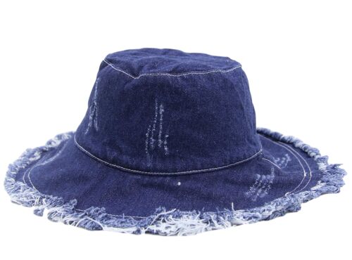 Blue Dark Denim Frayed Bucket Hat