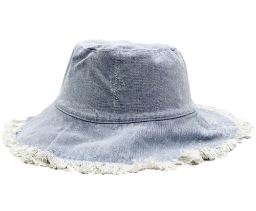 Light blue denim frayed bucket hat