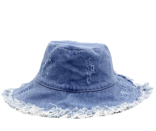 Blue Denim Frayed Bucket Hat