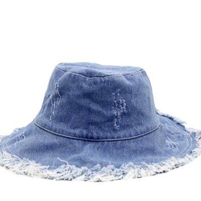 Blue Denim Frayed Bucket Hat
