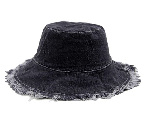 Black Denim Frayed Bucket Hat