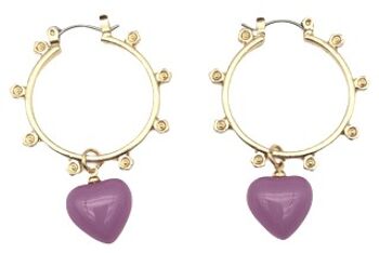 Boucles d'oreilles pendantes en forme de cœur violet sur créoles dorées