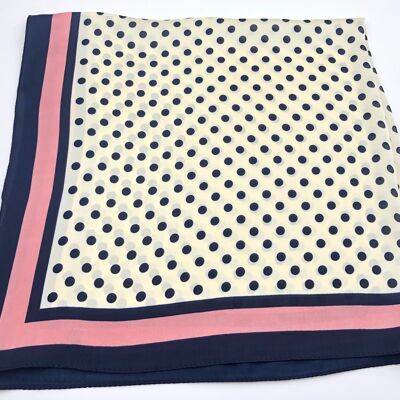 Polka Dot Polysatin Square Scarf - PINK/NAVY