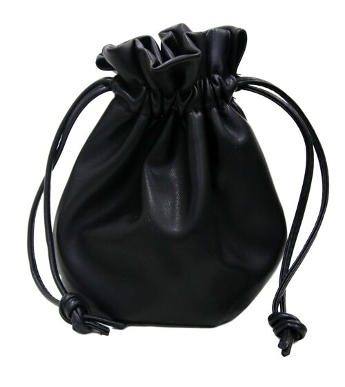 Black Pull Cord Pouch Bag with Long PU strap
