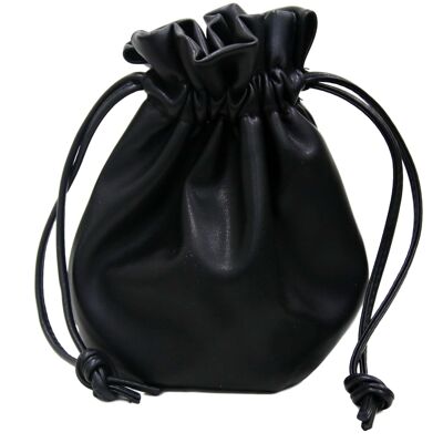 Black Pull Cord Pouch Bag with Long PU strap