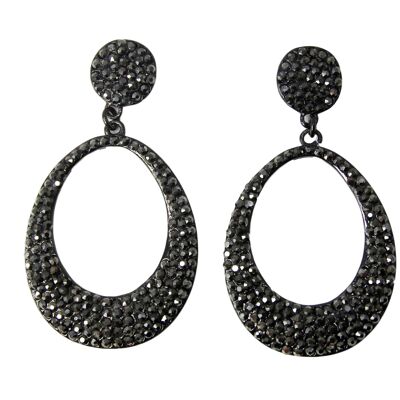 Diamante earrings - 13cm x 3cm - BLACK - METAL ALLOY