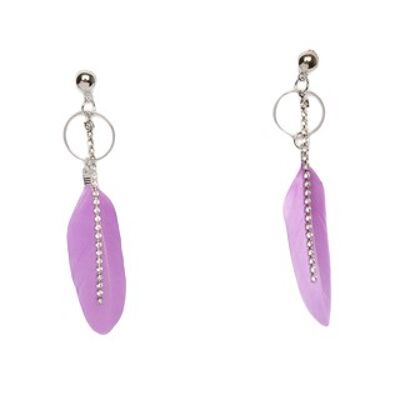 Lilac Feather and Metal Circle Earrings