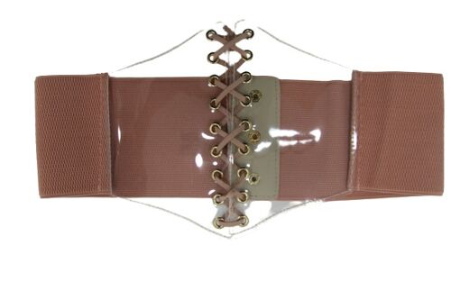 Pink Corset Belt with Clear Lace Up Front