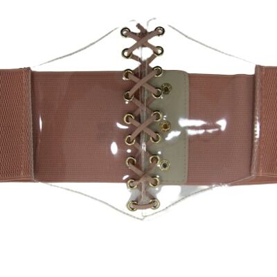 Pink Corset Belt with Clear Lace Up Front