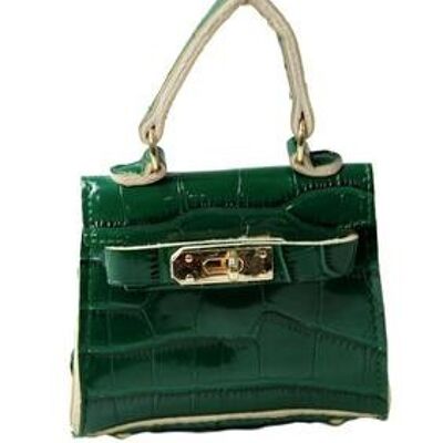 Green Croc Mini Bag with Chain  painted edges