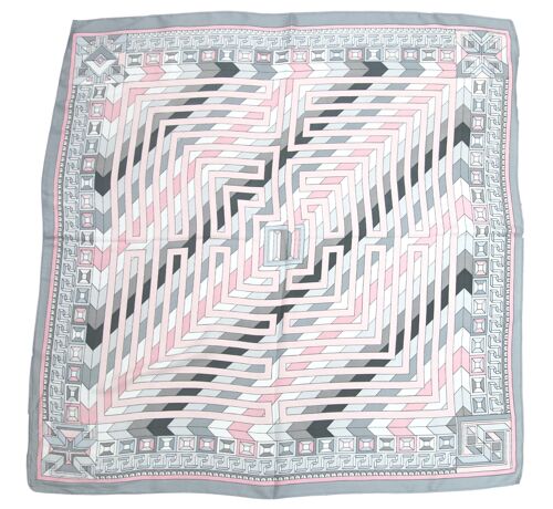 Pink and Grey Printed Pattern Satin Square Scarf