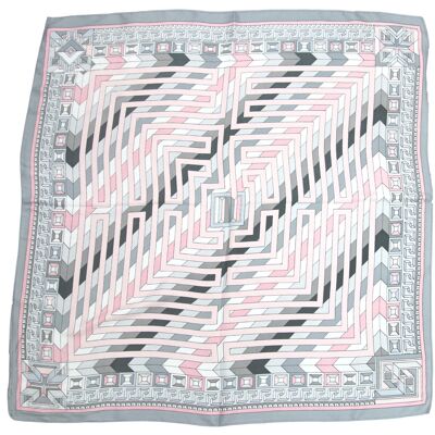 Pink and Grey Printed Pattern Satin Square Scarf