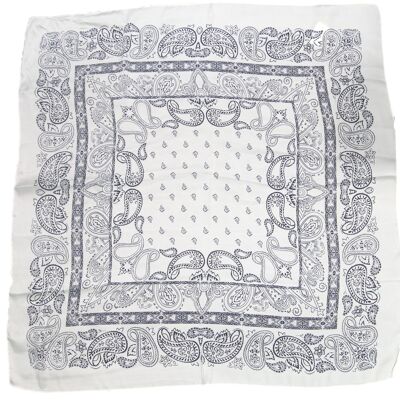 White Bandana Print Satin Square Scarf