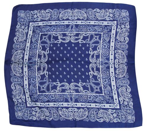 Blue Bandana Print Satin Square Scarf