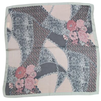 Peach Printed Satin Square Scarf