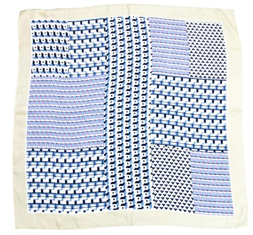Blue and Nude Printed Pattern Satin Square Scarf