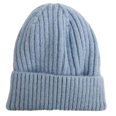 Blue Ribbed Beanie Hat