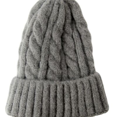 Grey Cable Knit Beanie