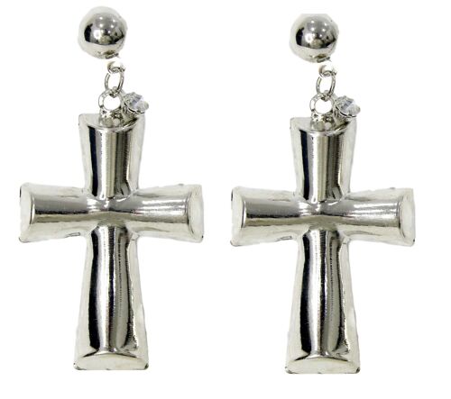 Silver Chunky Cross Earrings