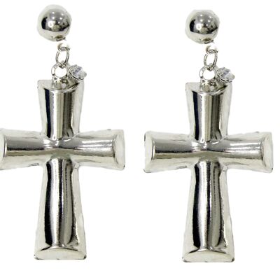Silver Chunky Cross Earrings