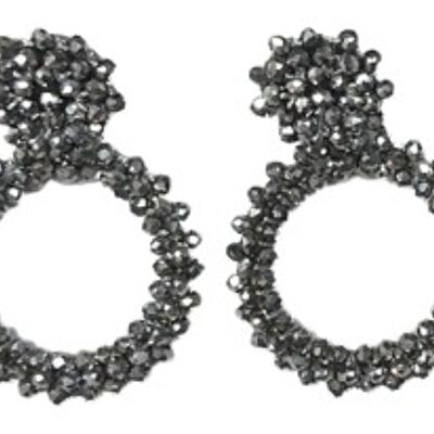 Silver Bead Cluster Hoop Drop Earring