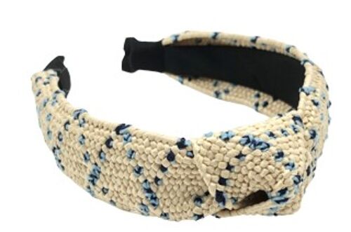 Cream Blue Straw Knot Headband with colour contrast pattern