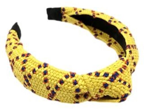 Yellow  Straw Knot Headband with colour contrast pattern